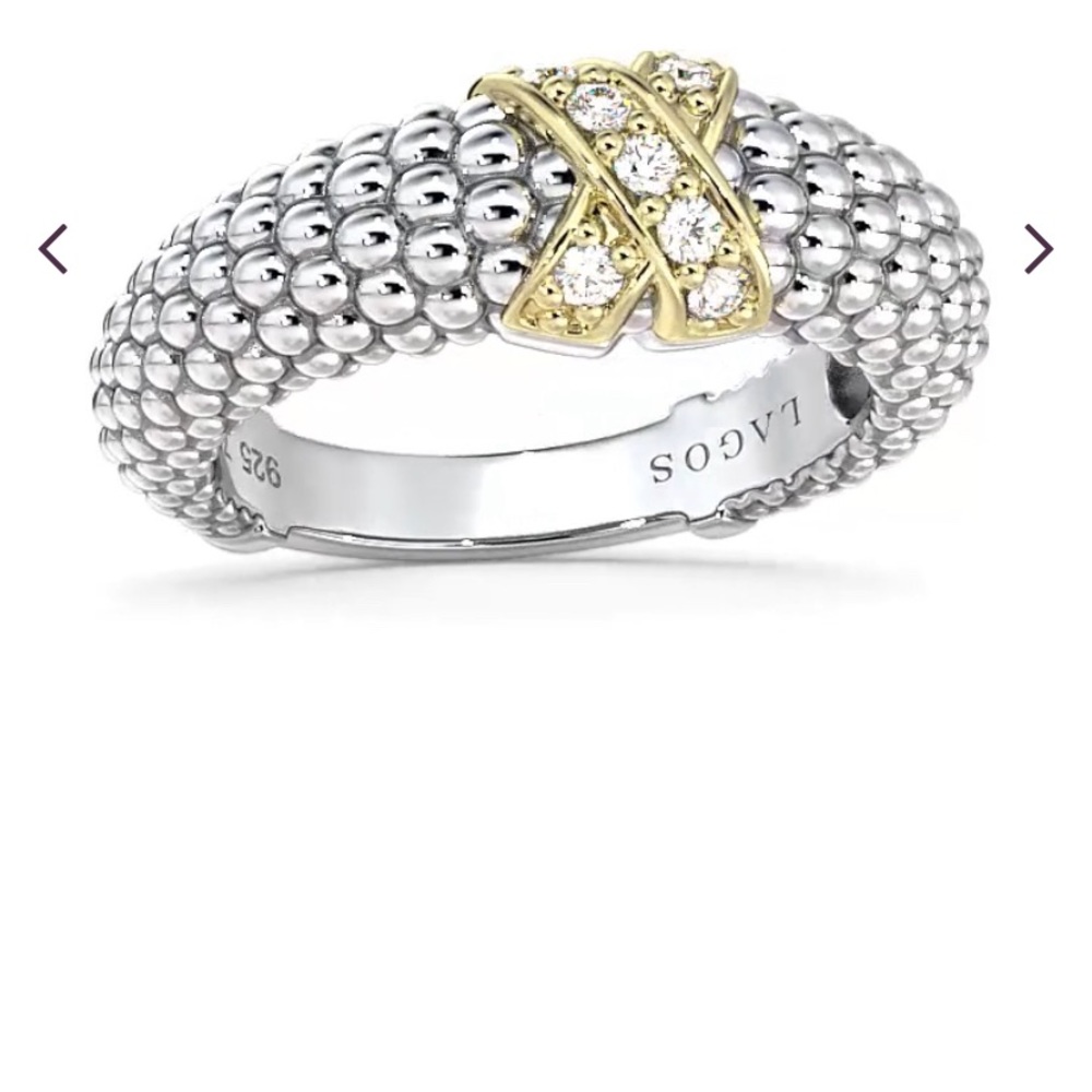 Lagos Sterling Silver and 18K yellow gold round diamond lux Caviar Ring